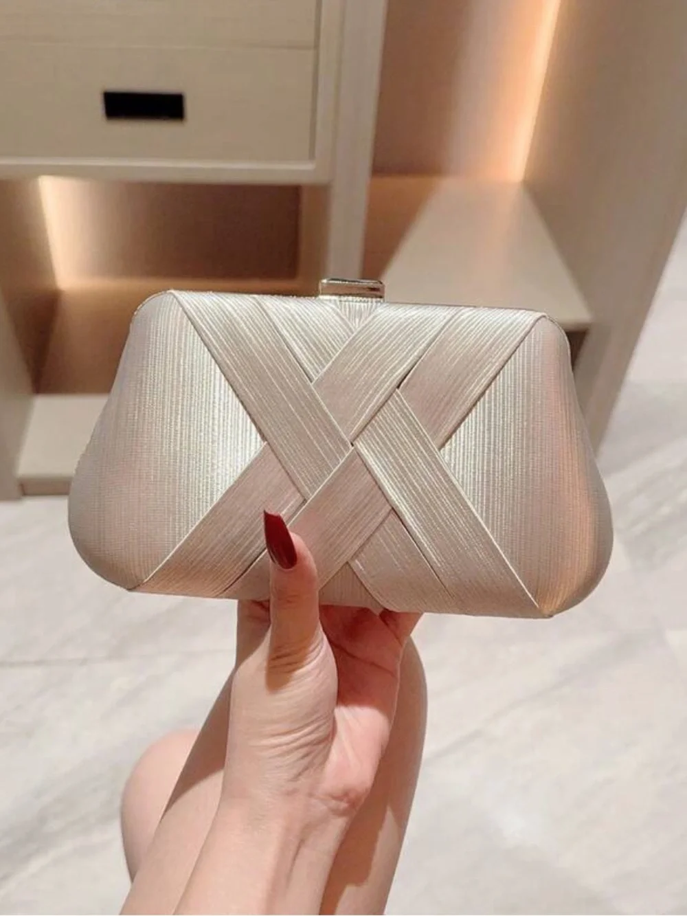Elegant Silver Satin Clutch Bag by